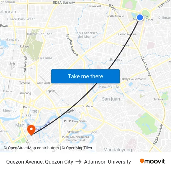 Quezon Avenue, Quezon City to Adamson University map