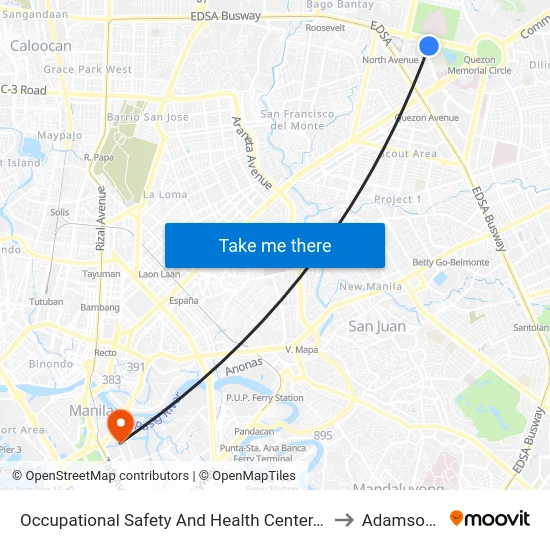 Occupational Safety And Health Center, Agham (North Triangle), Quezon City to Adamson University map