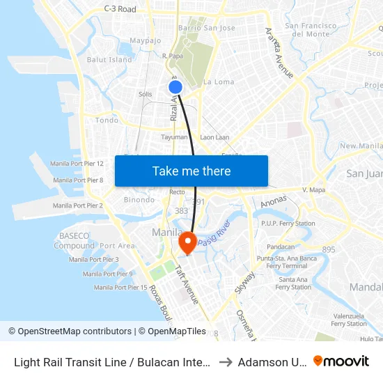 Light Rail Transit Line / Bulacan Intersection, Quezon City to Adamson University map