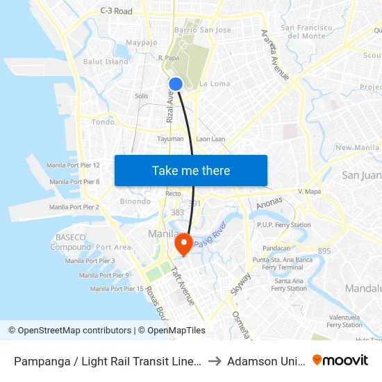 Pampanga / Light Rail Transit Line, Quezon City to Adamson University map