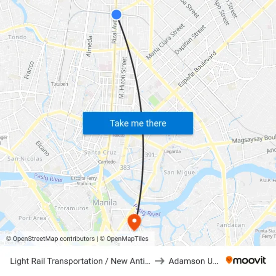 Light Rail Transportation / New Antipolo, Quezon City to Adamson University map
