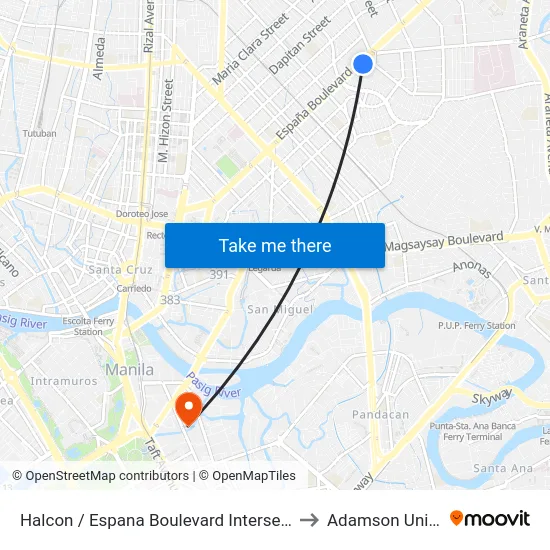 Halcon / Espana Boulevard Intersection, Manila to Adamson University map