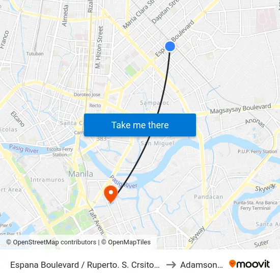 Espana Boulevard / Ruperto. S. Crsitobal Streett Intersection, Manila to Adamson University map