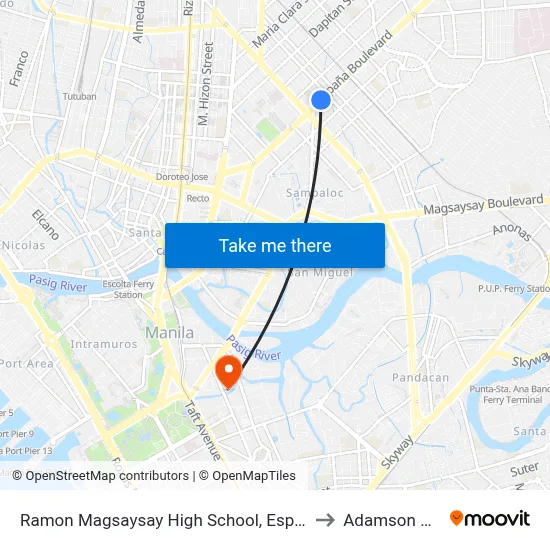 Ramon Magsaysay High School, Espana Boulevard, Manila to Adamson University map