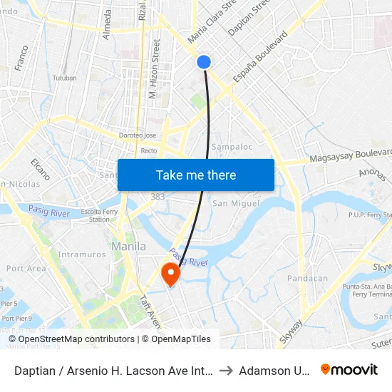 Daptian / Arsenio H. Lacson Ave Intersection, Manila to Adamson University map