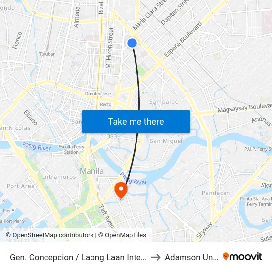 Gen. Concepcion / Laong Laan Intersection, Manila to Adamson University map