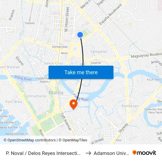 P. Noval / Delos Reyes Intersection, Manila to Adamson University map