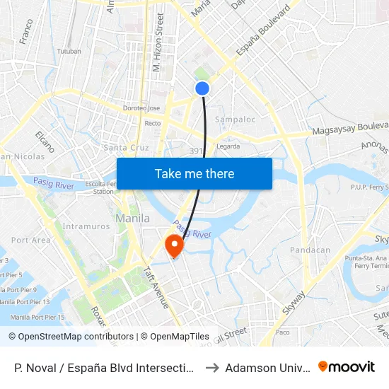 P. Noval / España Blvd Intersection, Manila to Adamson University map