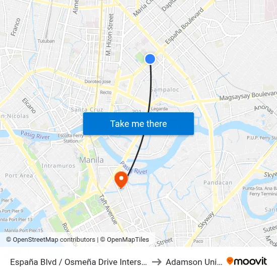 España Blvd / Osmeña Drive Intersection, Manila to Adamson University map