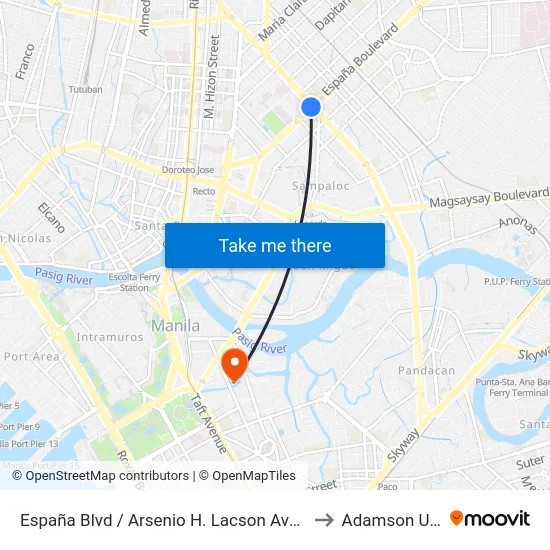 España Blvd / Arsenio H. Lacson Ave  Intersection, Manila to Adamson University map