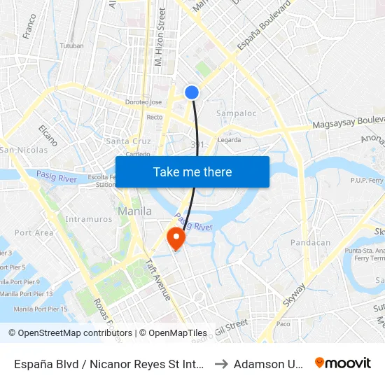 España Blvd / Nicanor Reyes St Intersection, Manila to Adamson University map