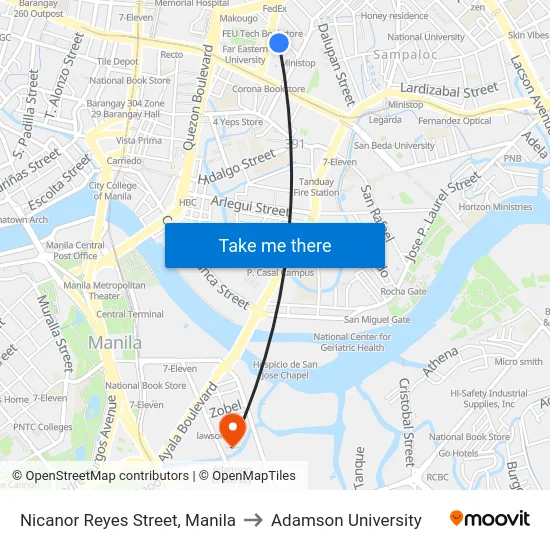 Nicanor Reyes Street, Manila to Adamson University map