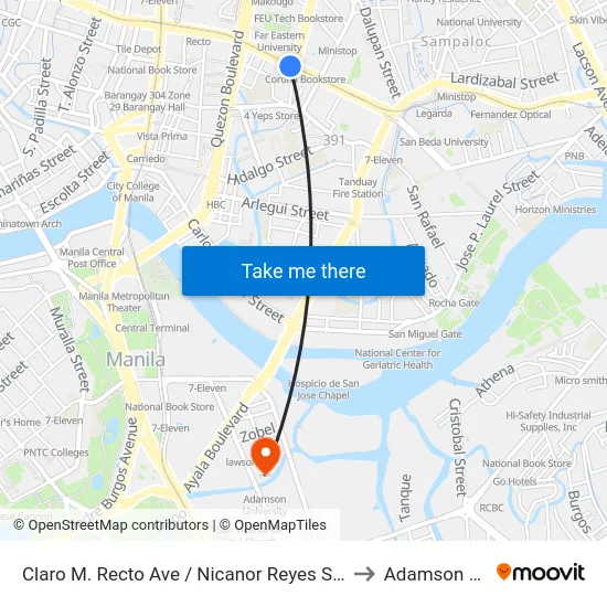 Claro M. Recto Ave / Nicanor Reyes Street Intersection, Manila to Adamson University map
