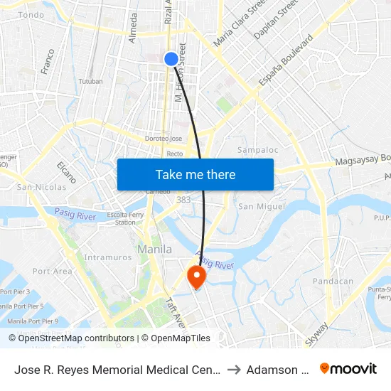 Jose R. Reyes Memorial Medical Center, Rizal Avenue, Manila to Adamson University map