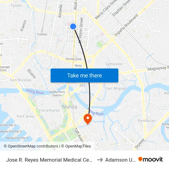 Jose R. Reyes Memorial Medical Center, Quiricada, Manila to Adamson University map