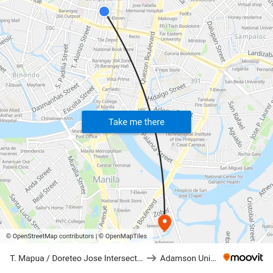 T. Mapua / Doreteo Jose Intersection, Manila to Adamson University map