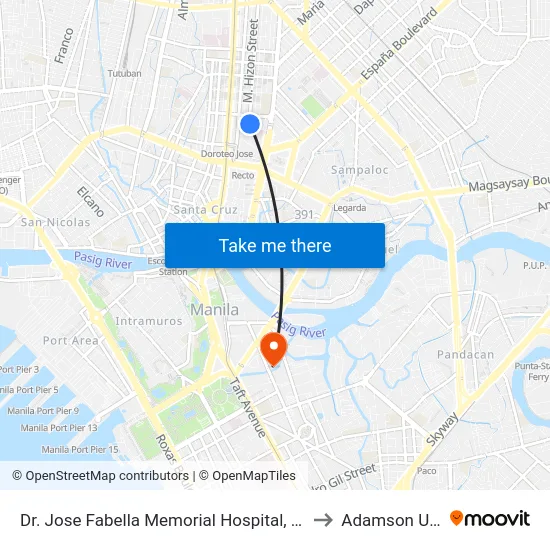 Dr. Jose Fabella Memorial Hospital, Felix Huertas, Manila to Adamson University map