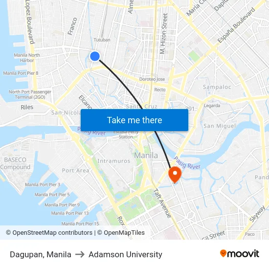 Dagupan, Manila to Adamson University map