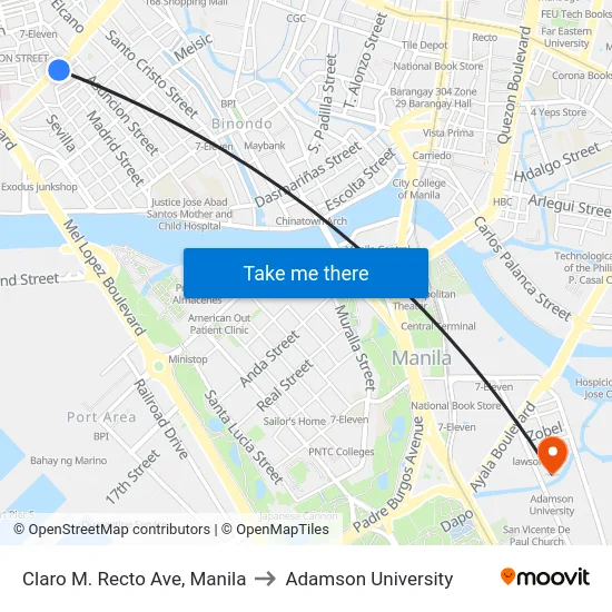 Claro M. Recto Ave, Manila to Adamson University map