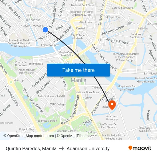 Quintin Paredes, Manila to Adamson University map