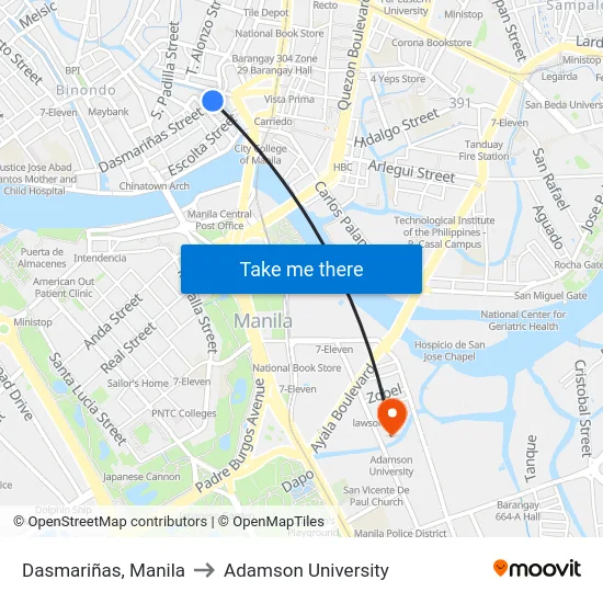 Dasmariñas, Manila to Adamson University map