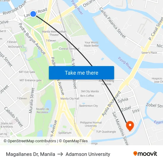 Magallanes Dr, Manila to Adamson University map