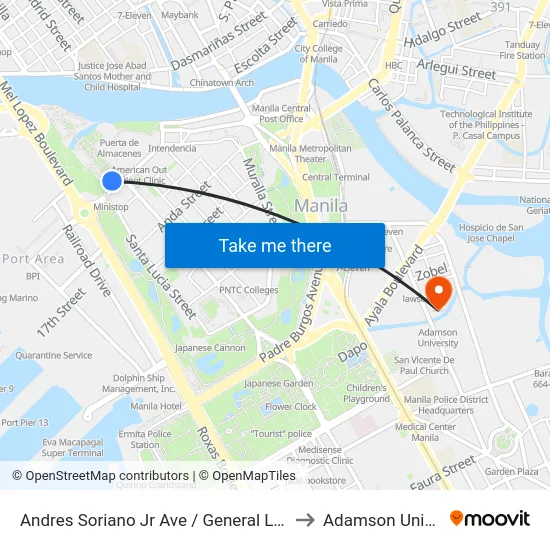 Andres Soriano Jr Ave / General Luna, Manila to Adamson University map