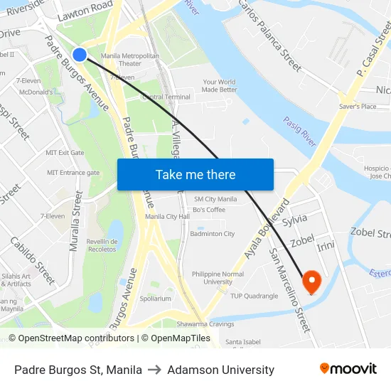 Padre Burgos St, Manila to Adamson University map
