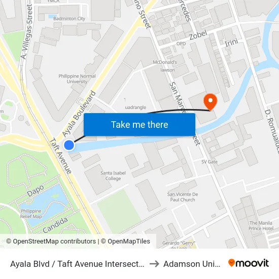 Ayala Blvd / Taft Avenue Intersection, Manila to Adamson University map