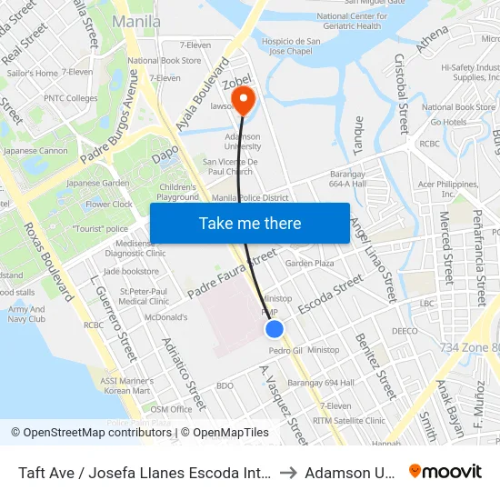 Taft Ave / Josefa Llanes Escoda Intersection, Manila to Adamson University map
