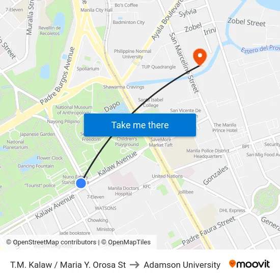 T.M. Kalaw / Maria Y. Orosa St to Adamson University map