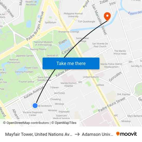 Mayfair Tower, United Nations Ave, Manila to Adamson University map