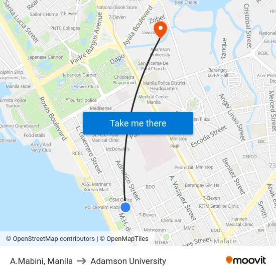 A.Mabini, Manila to Adamson University map