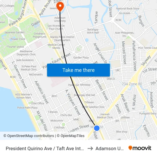 President Quirino Ave / Taft Ave Intersection, Manila to Adamson University map