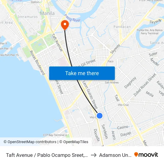 Taft Avenue / Pablo Ocampo Sreet, Avenue, Manila to Adamson University map