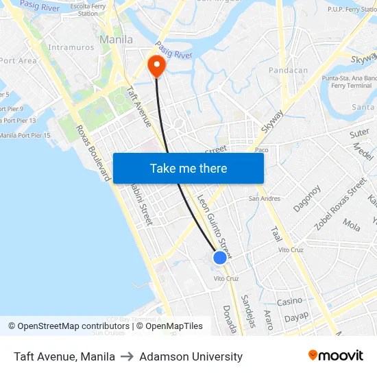 Taft Avenue, Manila to Adamson University map