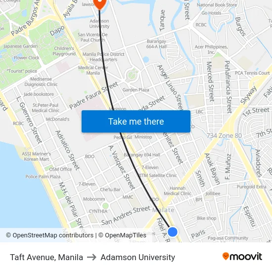 Taft Avenue, Manila to Adamson University map