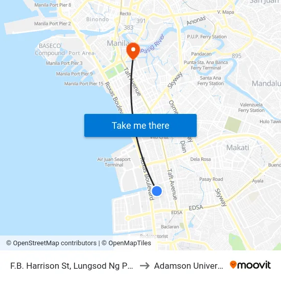 F.B. Harrison St, Lungsod Ng Pasay to Adamson University map