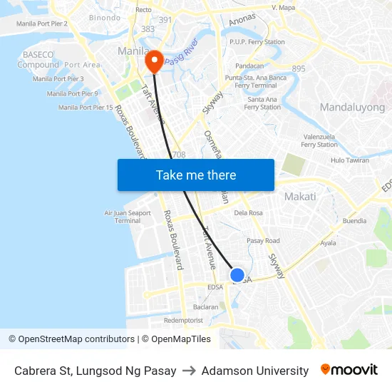 Cabrera St, Lungsod Ng Pasay to Adamson University map