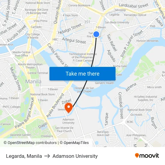 Legarda, Manila to Adamson University map