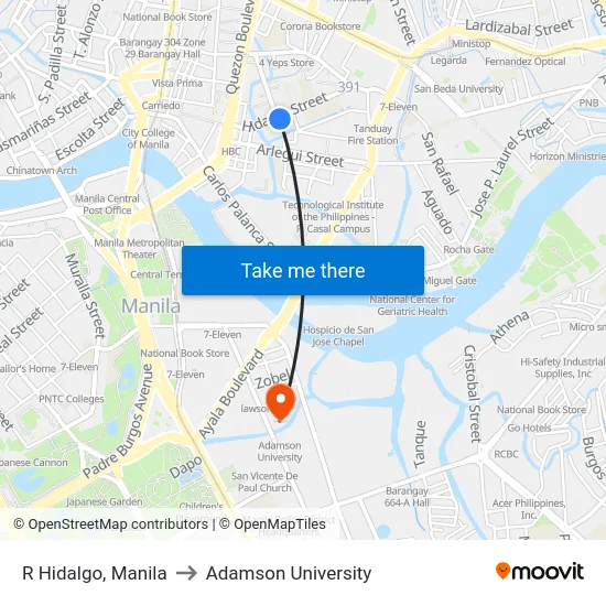 R Hidalgo, Manila to Adamson University map