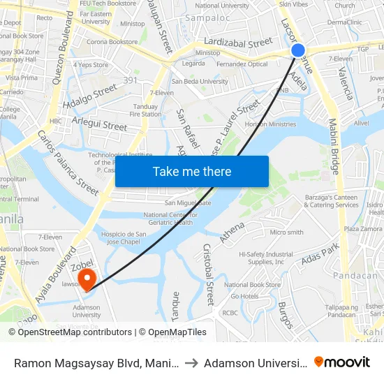 Ramon Magsaysay Blvd, Manila to Adamson University map