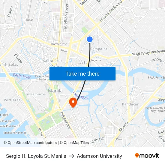 Sergio H. Loyola St, Manila to Adamson University map
