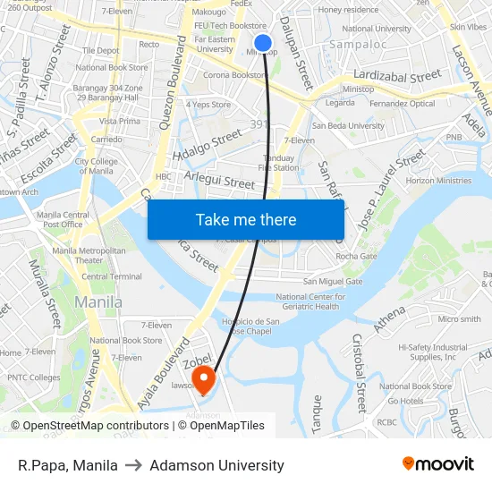 R.Papa, Manila to Adamson University map