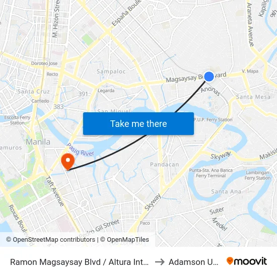 Ramon Magsaysay Blvd / Altura Intersection, Manila to Adamson University map