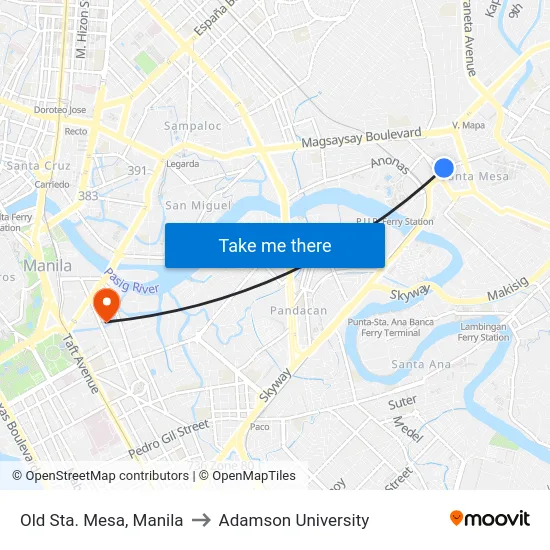 Old Sta. Mesa, Manila to Adamson University map