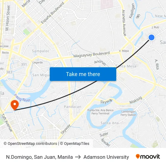 N.Domingo,  San Juan, Manila to Adamson University map