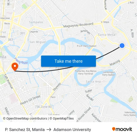 P. Sanchez St, Manila to Adamson University map
