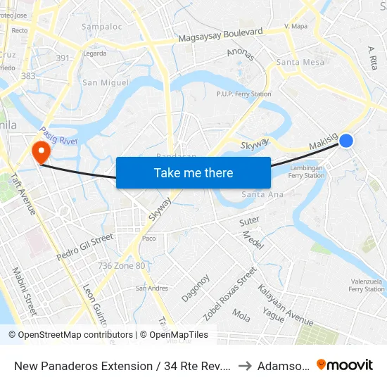New Panaderos Extension / 34 Rte Rev. G. Aglipay Intersection, Mandaluyong City to Adamson University map