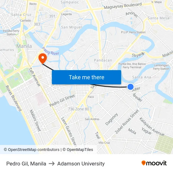 Pedro Gil, Manila to Adamson University map